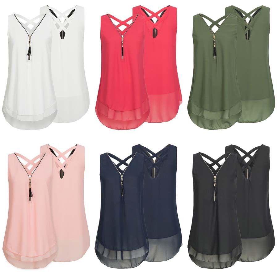 Stylish Women Sleeveless Vest With Cross Back Design And Convenient Front Zipper For Plus Sizes