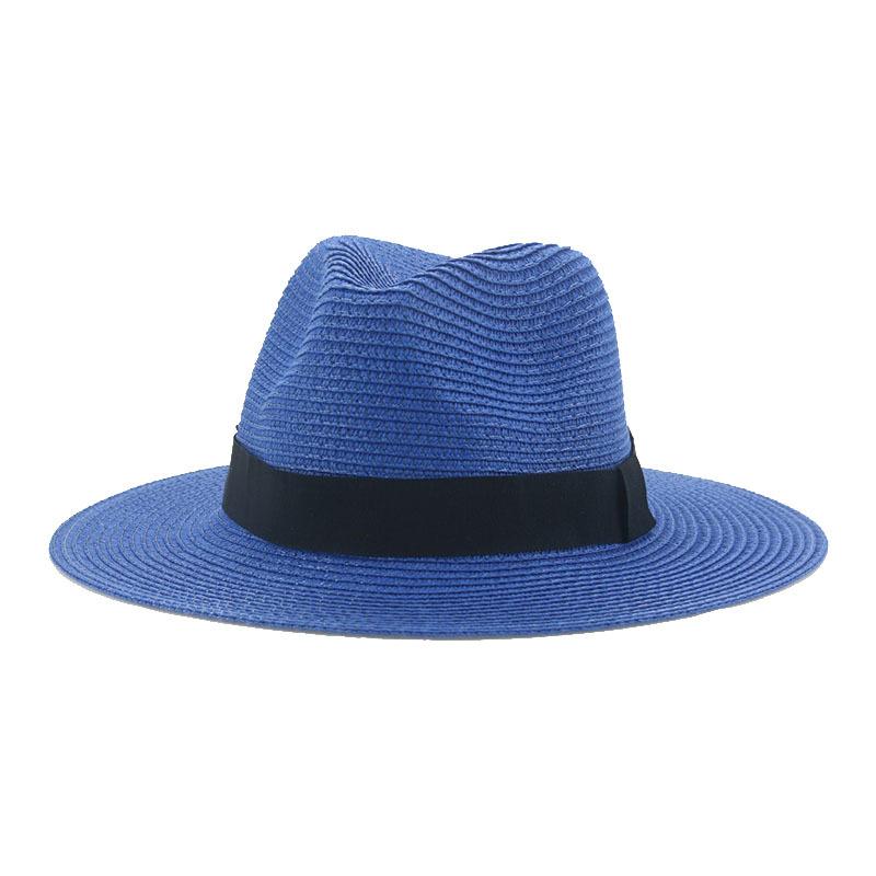 Black Ribbon Panama Straw Hat Flat Eaves Outdoor Spring and Summer Sunshade Beach Hats for Women