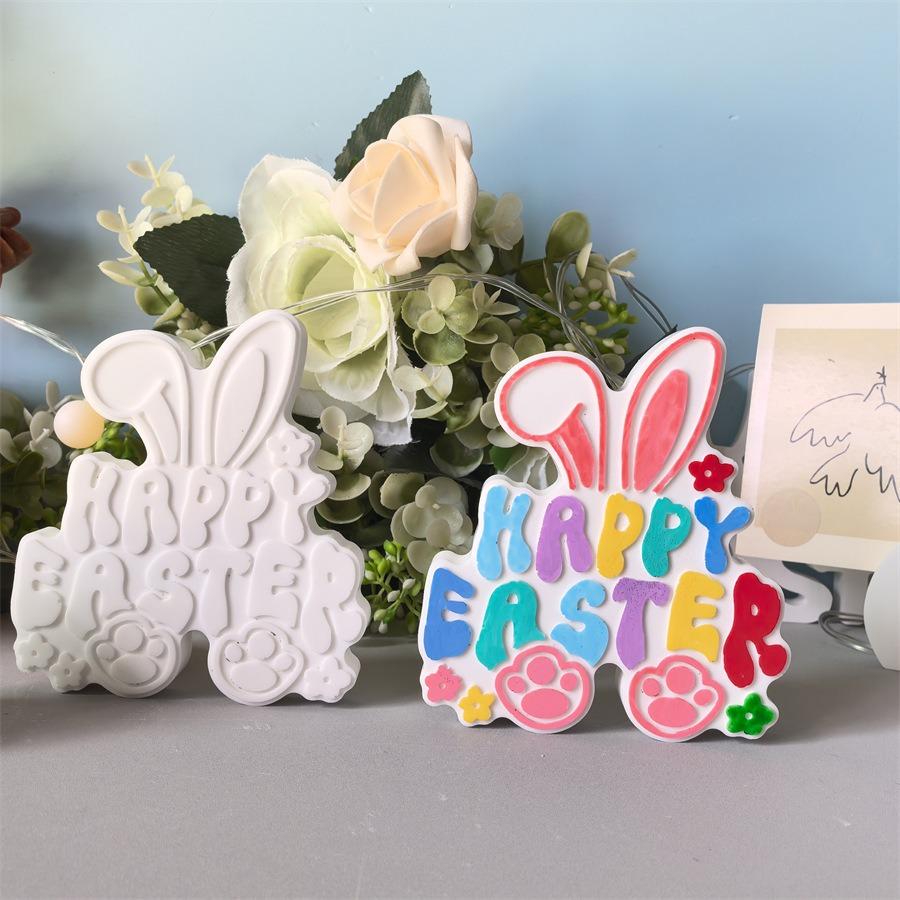 Rabbit Easter Letter Candle Silicone Mold Cute Rabbit Easter Gypsum Dropping Pendant Mold For Crafting Home Decor Diy Projects