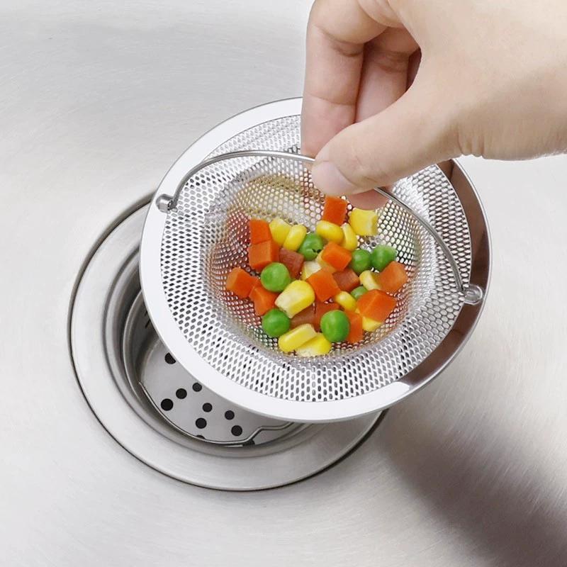 2/4Pcs Stainless Steel Kitchen Sink Filter Kitchen Garbage Food Residue Dishsink Filter With Handle Metal Sink Strainer