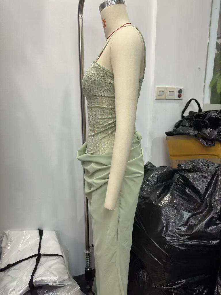 Elegante Abito Canotta con Patchwork di Pizzo Stile Europeo e Americano per Donna - Abbigliamento da Banchetto Sexy e Modellante