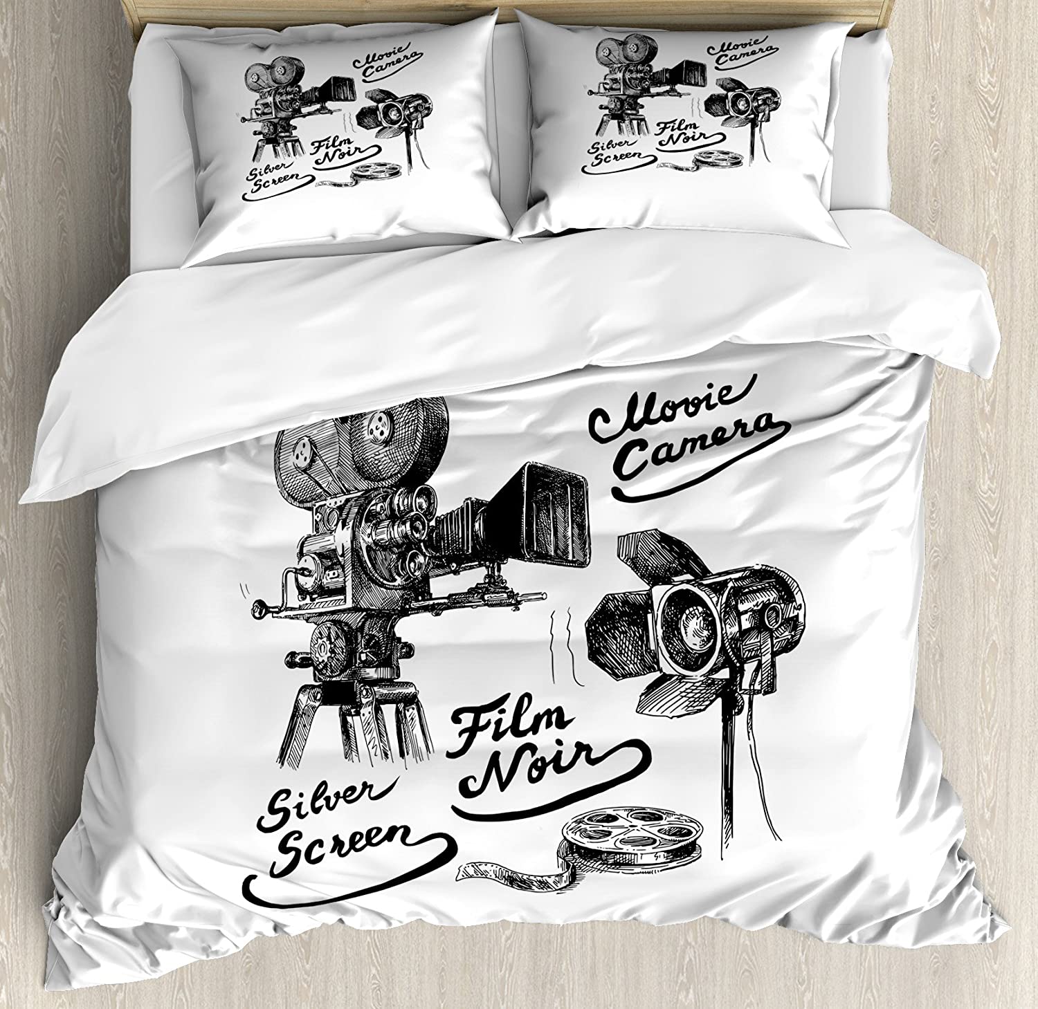 

Movie Theater Bedding Set For Bedroom Bed Home Vintage Cinema Poster Design With Grunge Ef Duvet Cover Quilt Cover Pillowcase EU single(135x200cm)