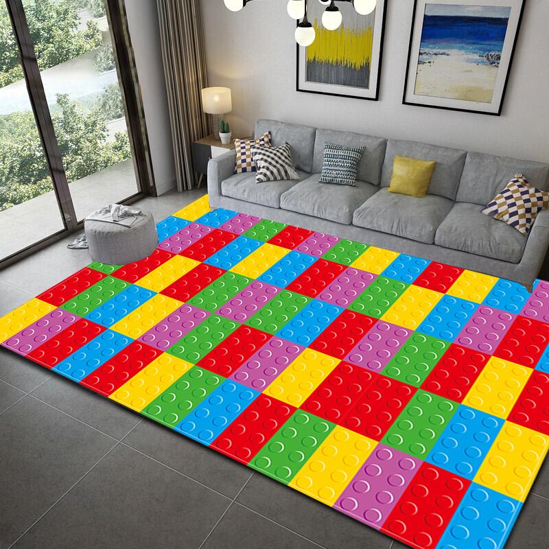 3D barevné geometrické blokové koberce do obývacího pokoje, ložnice, koberce s motivy stavebních kostek pro domácnost, dětský pokoj, protiskluzová podložka