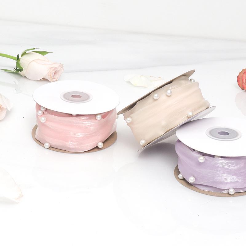 Pearl Hibiscus Satin Fresh Flower Cake Bow Hairpin with Flowing Color Ribbon