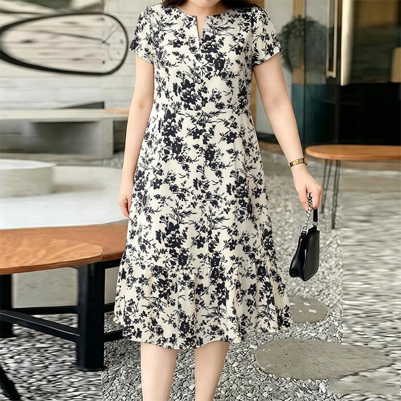 

ZANZEA Women Casual Round Neck Loose Short Sleeve Print Dress 2XL абрикосовий