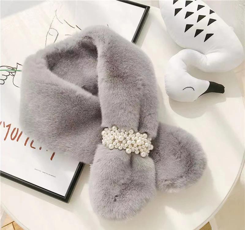 Pearl Scarf Winter New Style Thickened Korean Version of Cross-warmingwool Wool Rabbit-like Neck Collar