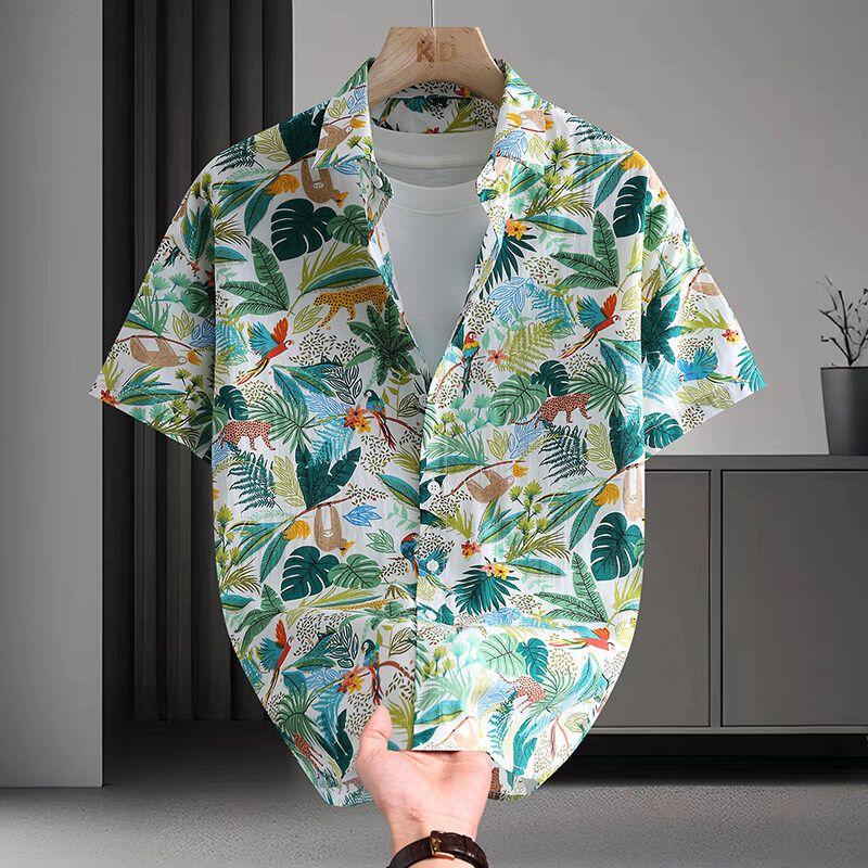 

Korean Cardigan New All Match Men s Short Sleeved Floral Shirt Men s Youth Cotton Turndown Collar Coat Fashion Top XL небо синє кольору