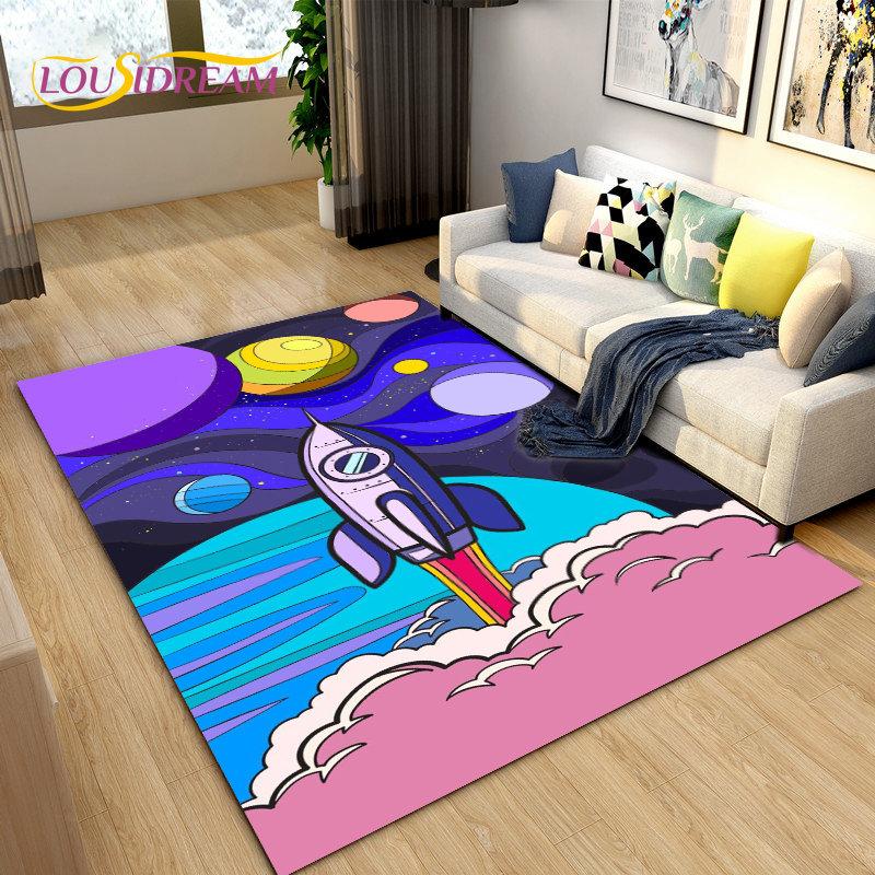 Cartoon Astronaut Space  Area Rug,Carpet Rug for Living Room Children's Room Decoration,Kids Play Crawl Soft Non-slip Floor Mat