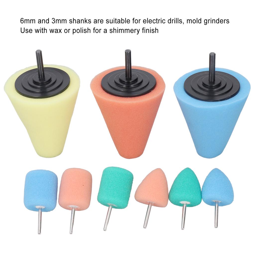 9Pcs Polishing Cone Metal Polish Sponge Buffing Ball for Automotive Car Wheel Hub Care Buffing Polishing Pads Polishing Ball