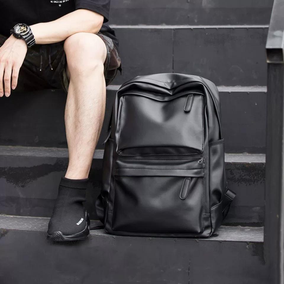 Men PU Leather Waterproof Backpack, 15.6 Inch Large Capacity Laptop Backpack, Casual Business School Travel Rucksack