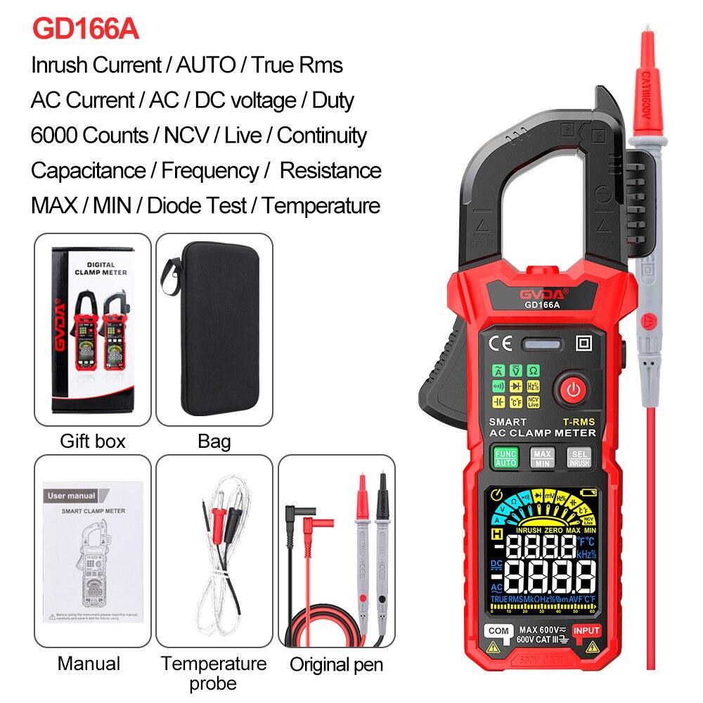 GVDA Clamp Meter Digital Multimeter DC/AC Current 6000 Counts Car Amp Hz Capacitance NCV Temperature Ammeter Voltage Ohm Tester