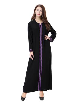 Moda Muçulmana Hijab Vestido Elegante Mulheres Preto Diamante Fita Marroquino Kaftan Turquia Árabe Roupas Islâmicas