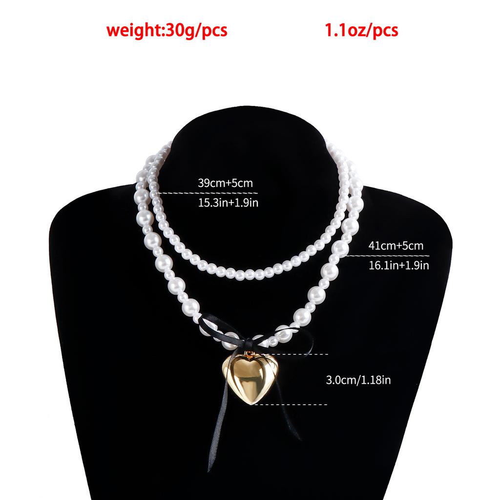 Accessories Sweet Cool Wind Black Ribbon Bow Love Necklace Women'S Premium Imitation Pearl Necklace