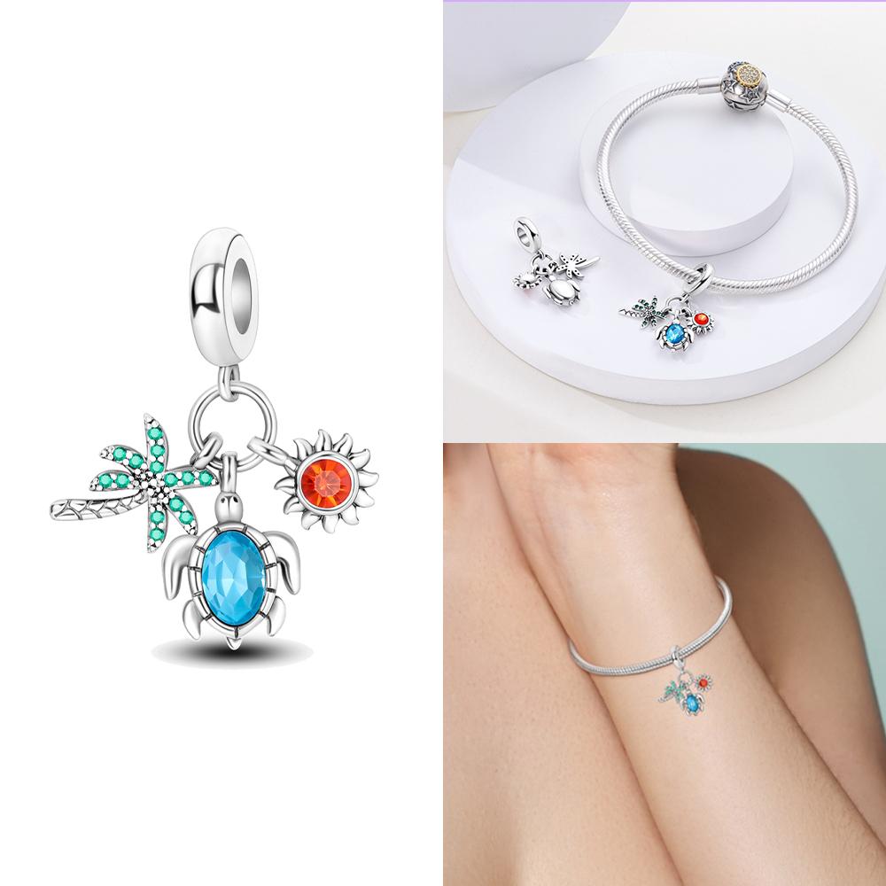 Copper Ocean World Series Sea Blue Turtle Starfish Crab Octopus Charms Bead Fit Bracelet Diy Jewelry Gift