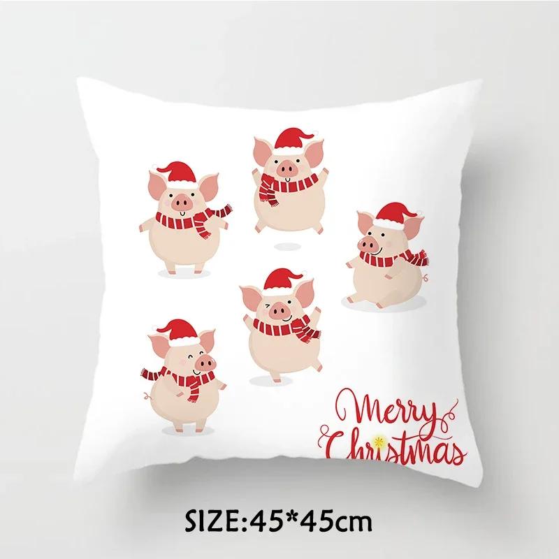 Christmas Pillowcase  Tree Santa Claus Elk Cushion Cover Merry  Home Happy New Year Gift