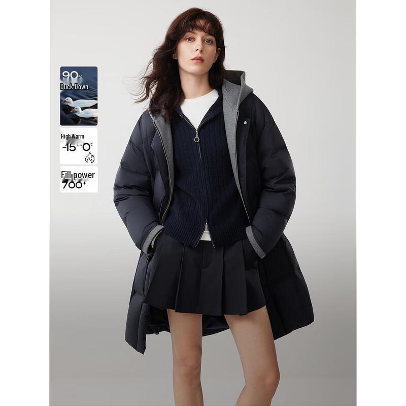 ELLE Women s Faux Two-Piece Hooded 90% Duck Down Jacket L