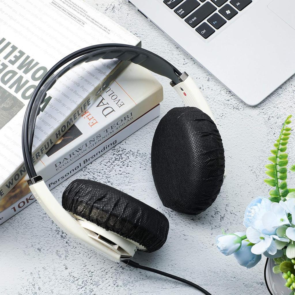 BBTO 300 Pieces Disposable Headphone Covers Non Woven Sanitary Fabric Headset Earphone Covers for Ear Pad Headphones(L-11 cm,Black)