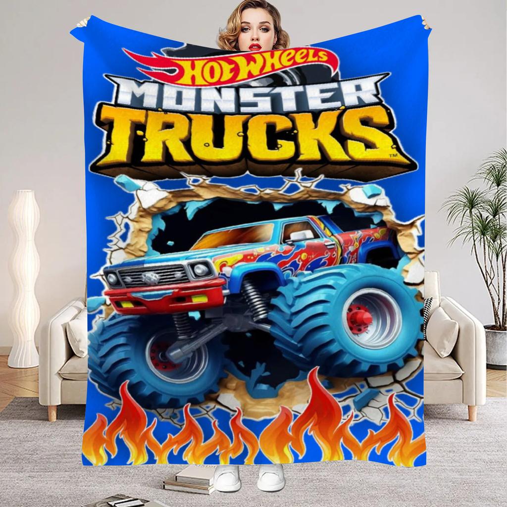 3D Monster Jam Monster Truck Cartoon Flannel Soft Throw Blanket Boys Bedroom Sofa Bed Warm Throw Blanket Picnic