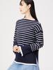 Mira Owen Boat Neck Slit Striped Knit Top 09WNT221067 NVY 1 Women's