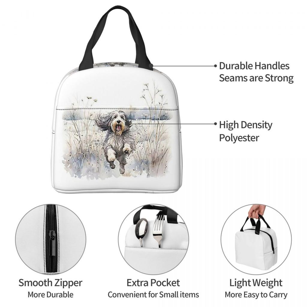Bearded Collie Dog Paw Prints Insulated Lunch Bag for Women Children Portable Food Boxes Thermal Lunch Box Tote