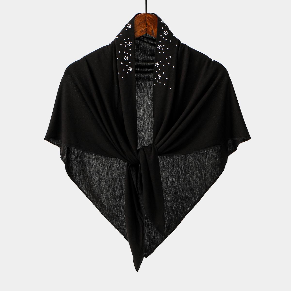 

Однотонный треугольный шарф из хлопка и модала со стразами, мусульманский хиджаб, шаль, женские мягкие накидки, повседневный тюрбан, исламская трикотажная повязка на голову