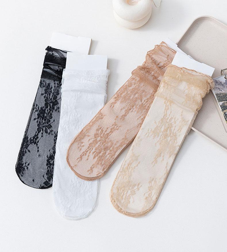 Summer Super Fairy Hollow Transparent Lace Middle Tube Socks For Women Ultra-thin Sexy Lolita Girl Mesh Pile Socks Harajuku
