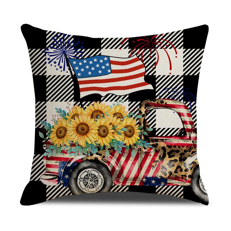 4pcs/Set Cross-Border US Independence Day Pillow Cover Letter Sofa Cushion Cushion Cover Household Goods Without Pillow Core