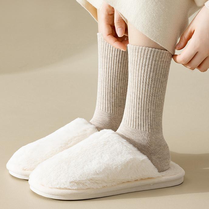 5 Paar Socken Damen Frühling und Herbst Mittelhoch Ohne Naht Schweißableitend Antibakteriell und Deodorant Weiß Baumwolle Lange Socken Sportsocken