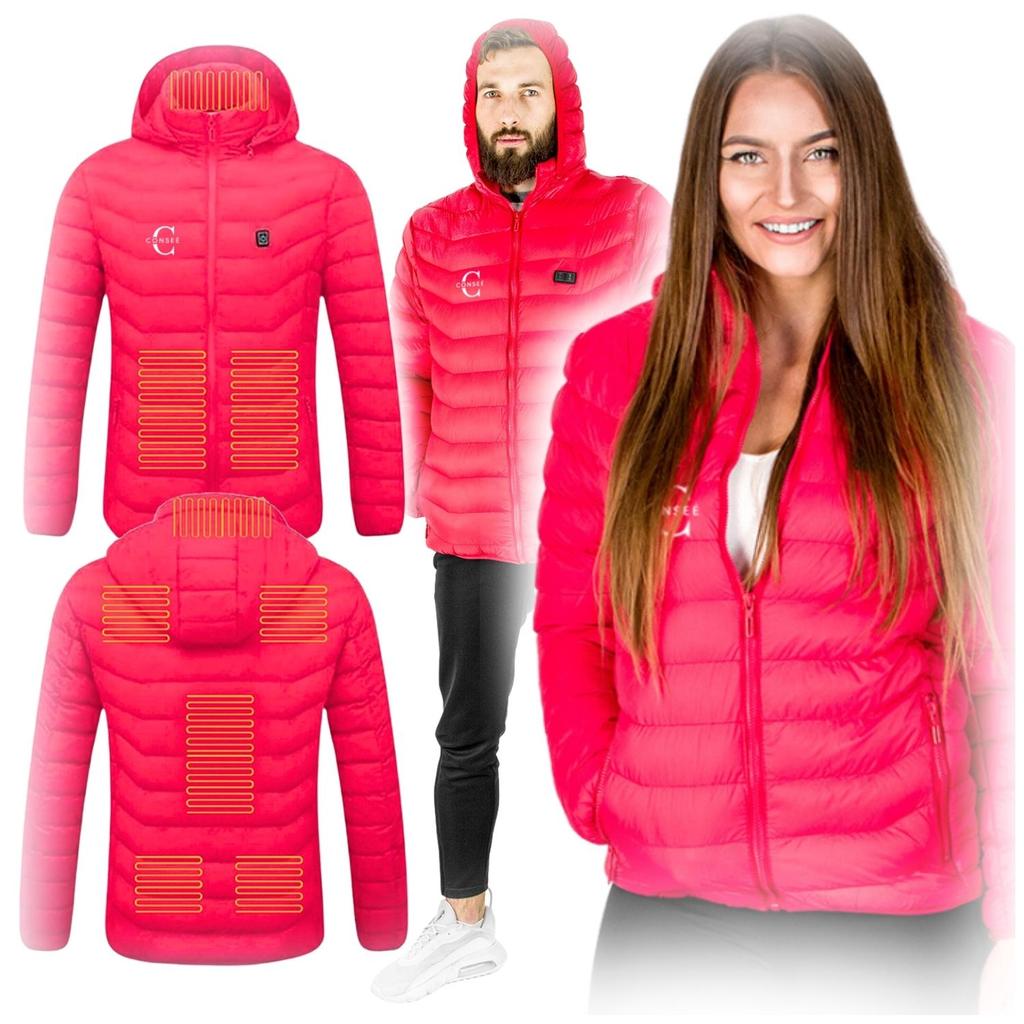USB heated jacket for women and men, plus size, autumn, insulated, long, xxl, red, size S