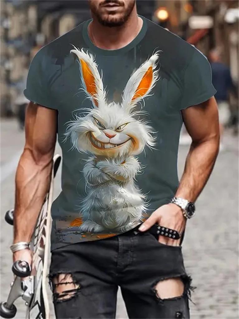 Boho Rabbit Easter Graphic T-Shirt Men Casual Crew Neck Tee