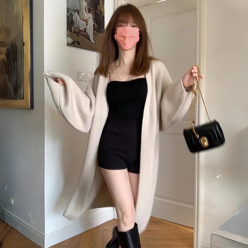 Spring Autumn Women Cardigan Sweater Loose Soft Mid Length Sweater Long Sleeve Solid Color Knitted Cardigans