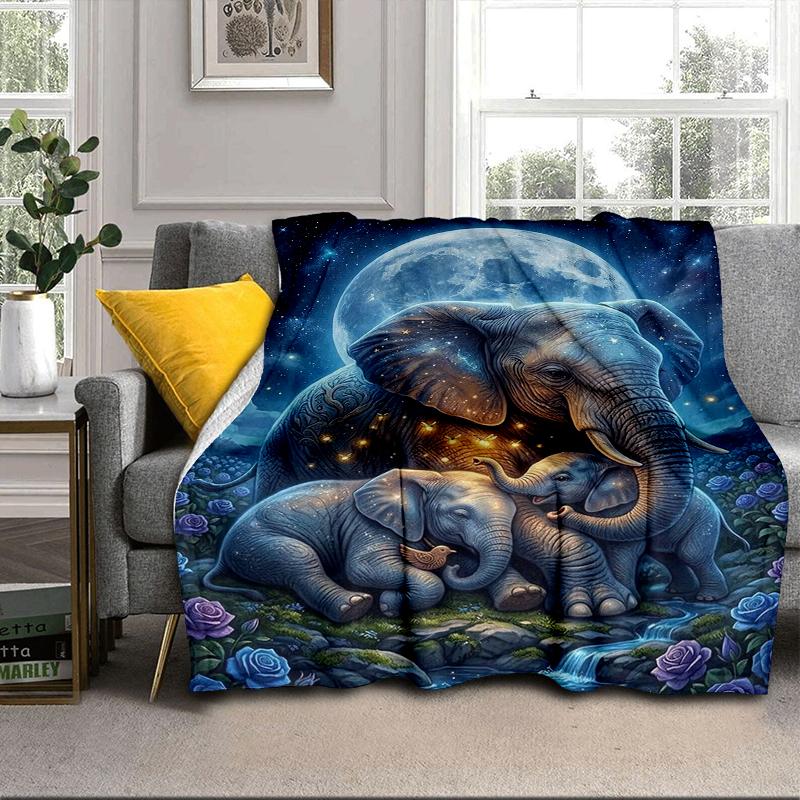 Elephant In Autumn Forest Blanket Flannel Blanket for bed, sofa, Camping, Hiking, Picnic Essentials, gift for family Fan gifts