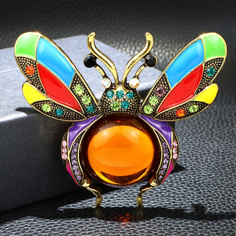 Blucome Rhinestone Bee Brooches For Women Large Enamel Vintage Fashion Insect Pin 4 Colors Available High Quality