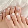 Nail Piece Finished Short White Foot Nail Piece Wearable Manicure Patch Glitter Rhinestone Wearable Nail Piece Summer
