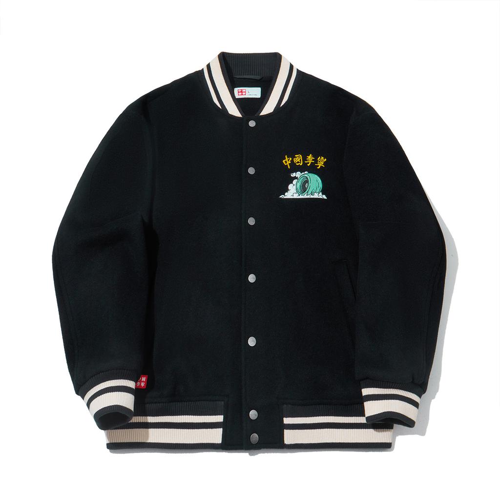 Li Ning Skateboard Series Loose Baseball Collar Single-Breasted Letter Print Cotton Jacket Unisex Jacket Black AJMU167-1