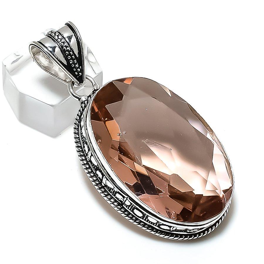Morganit Edelstein Handgefertigt 925 Sterlingsilber Geschenk Schmuck Anhänger 2,17" V1I83