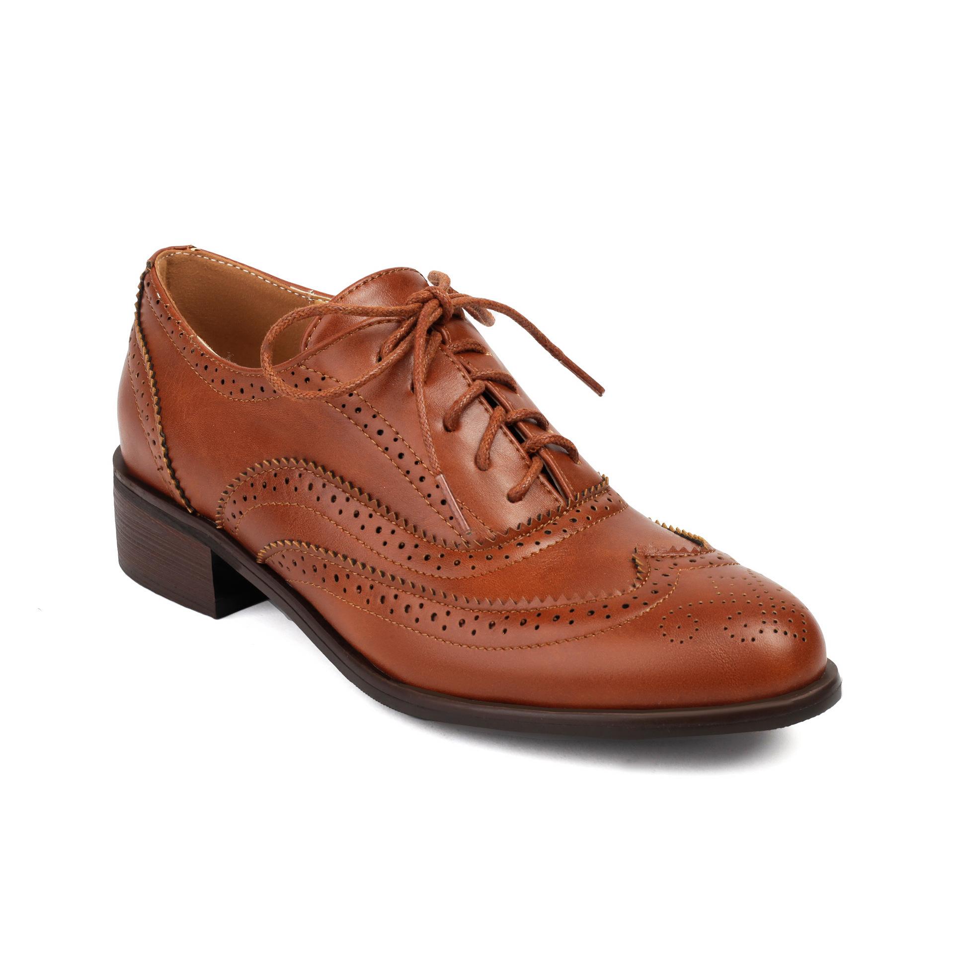 Schnürung Damen H5 Brock Schuhe Britisch 37 Einzelne Schuhe Retro Große Größe Kontrastfarbe Frühling Tiefer Mund 35 39 braun