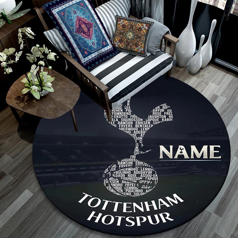 Custom Name,Tottenham Hotspur pattern round rug,Carpet Rug for Living Room Bedroom Playroom ,Non-slip Floor Mat,Holiday Gifts and Birthday Gifts.