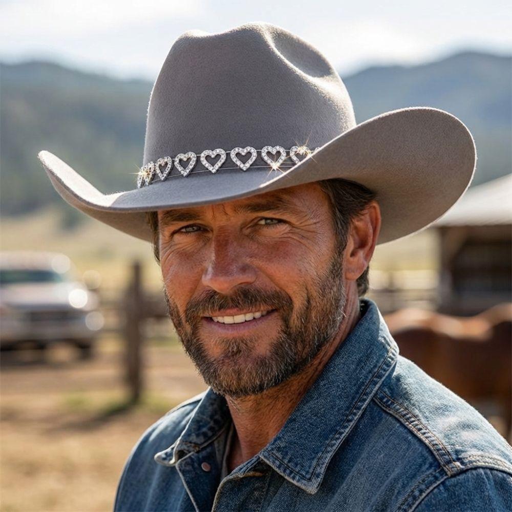 Stylish Breathable Jazz Knight Hat Wide Brim Solid Color Cowboy Hat Heart-shaped Diamond Sun Hat For Men Women