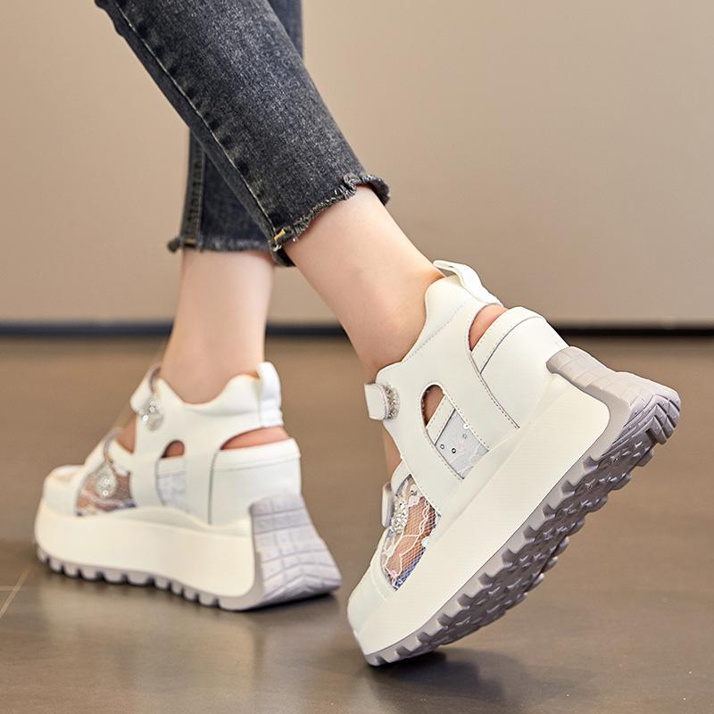 Borsa estiva sandali con testa pantofole esterne nuove interno rialzo suola spessa scarpe pigre piccole A