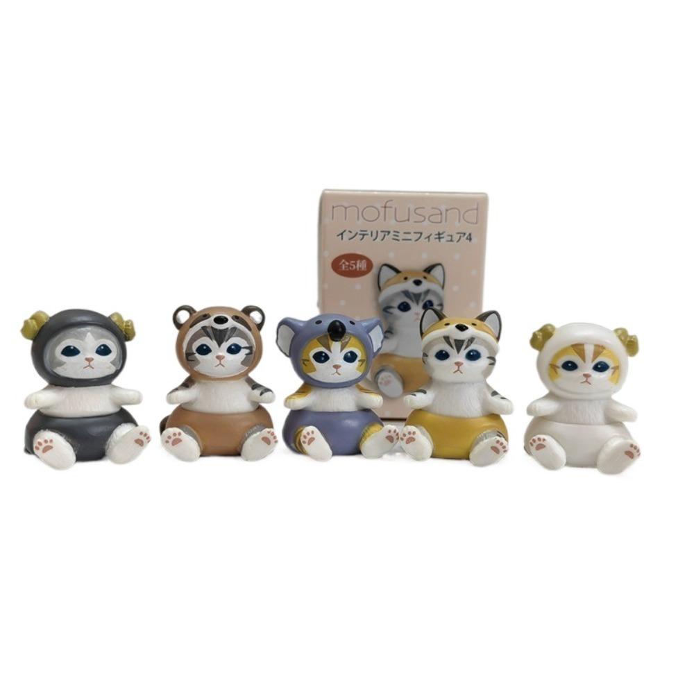 5pcs/6pcs PVC Cat Action Doll Cute Model Toys Kawaii Animal Headgear Doll Christmas Gifts