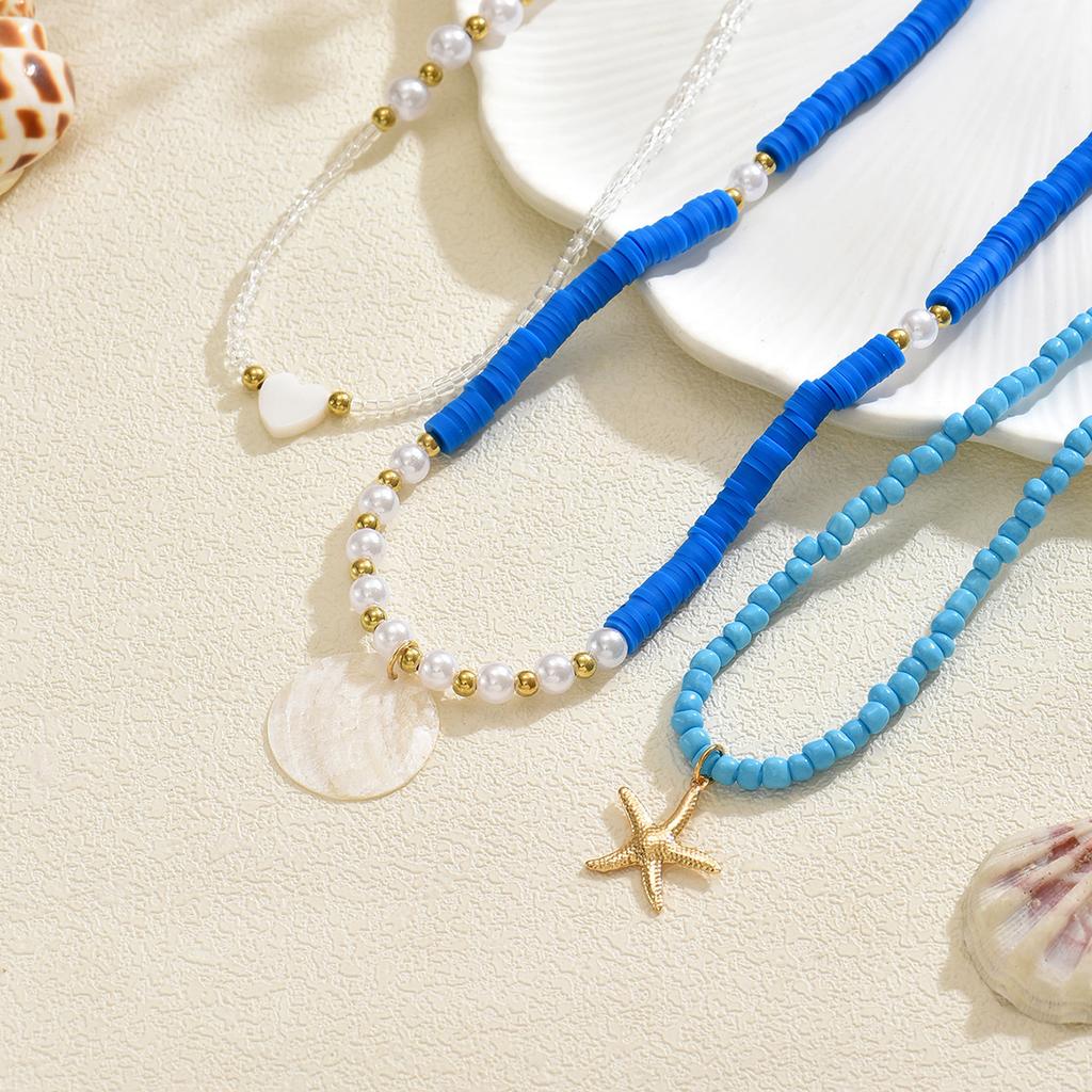 Seaside Necklace European and American Blue Soft Pottery Beaded Pendant Holiday Wind Starfish Clavicle Chain