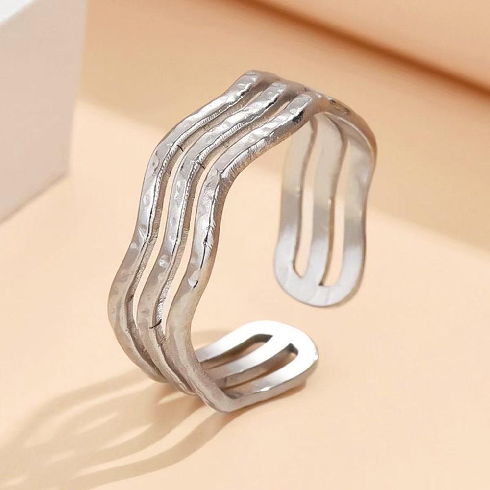 

Three-layer Lines Geometric Ring Women Stainless Steel Gold Color Adjustable Open Rings Minimalist Fashion Zircon Wholesale Open
