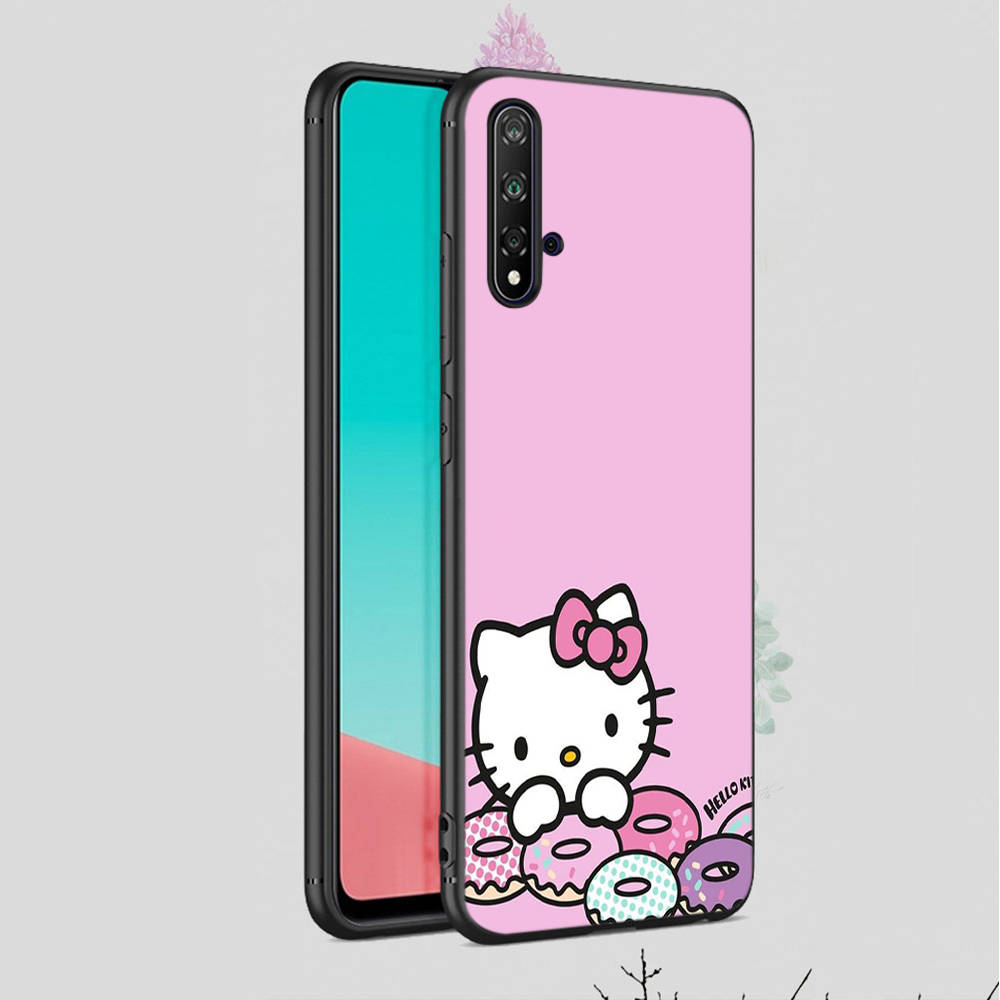 KT67 Hello Kitty Cartoon Case for iPhone 16 15 Plus 14 13 12 11 Pro 8 7 6S 6 SE 5S X XR XS Max Realme C30 C33 C31 9I Huawei P30 Black Sofe Cover
