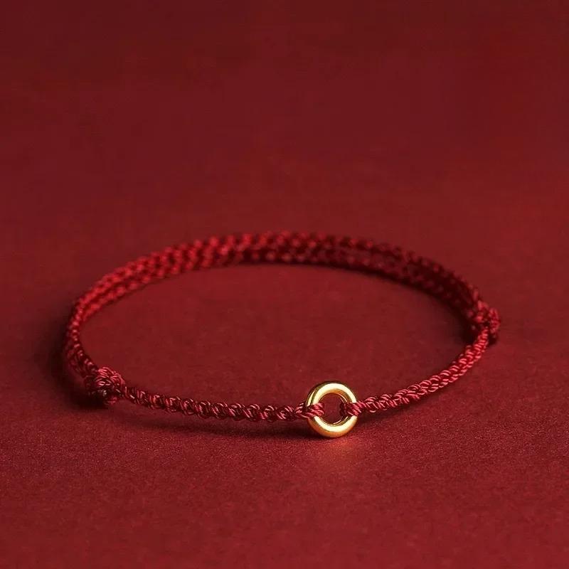 Real  Sterling Silver 18K Gold Ping Buckle Red Rope Charm Bracelet for Women Classic Fine  Minimalist Accessories