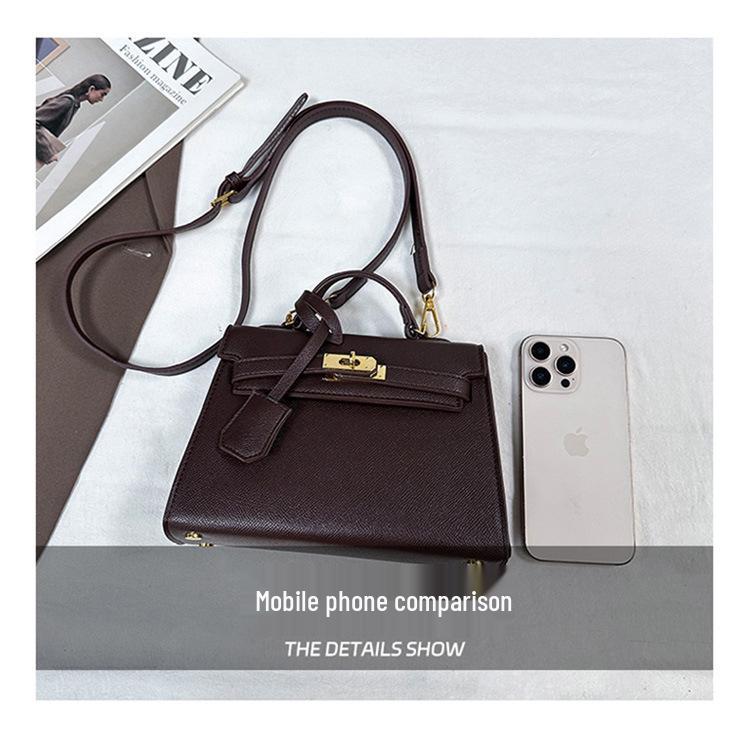 Large Capacity Lychee Pattern Kelly Bag - Versatile Fashion Handbag with Lock Buckle