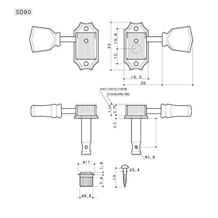 GOTOH SD90-MG-T-SL-L3R3-N Guitar Tuning Pegs