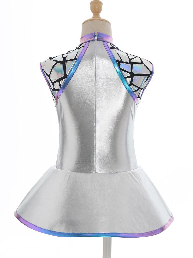 Girls Shiny Metallic Alien Costume - Sleeveless Sequins Dress with Back Zip, Outer Space Cutie Halloween & Anime Cosplay