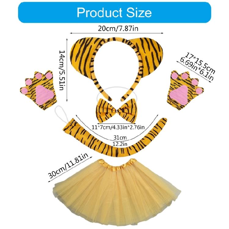 Halloween Tygers Costume for Kids Animal Costumes Tygers Ears Tail Bowtie Gloves Nose Skirt for Halloween Cosplay Party