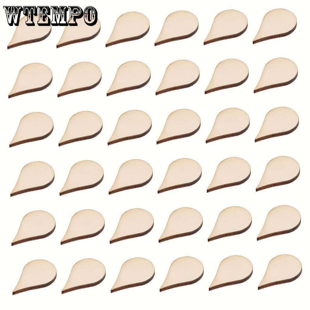 40pcs Wooden Teardrop Shape Wood, Wood Teardrop Blanks DIY Craft Wood Embellishments Ornaments, Water Drop Shape Wood Piece, Disc Wood Chips Earrings